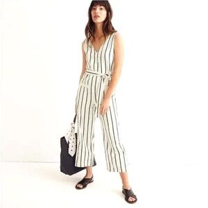 Madewell Striped Jumpsuit Linen Cotton Blend with Belt
